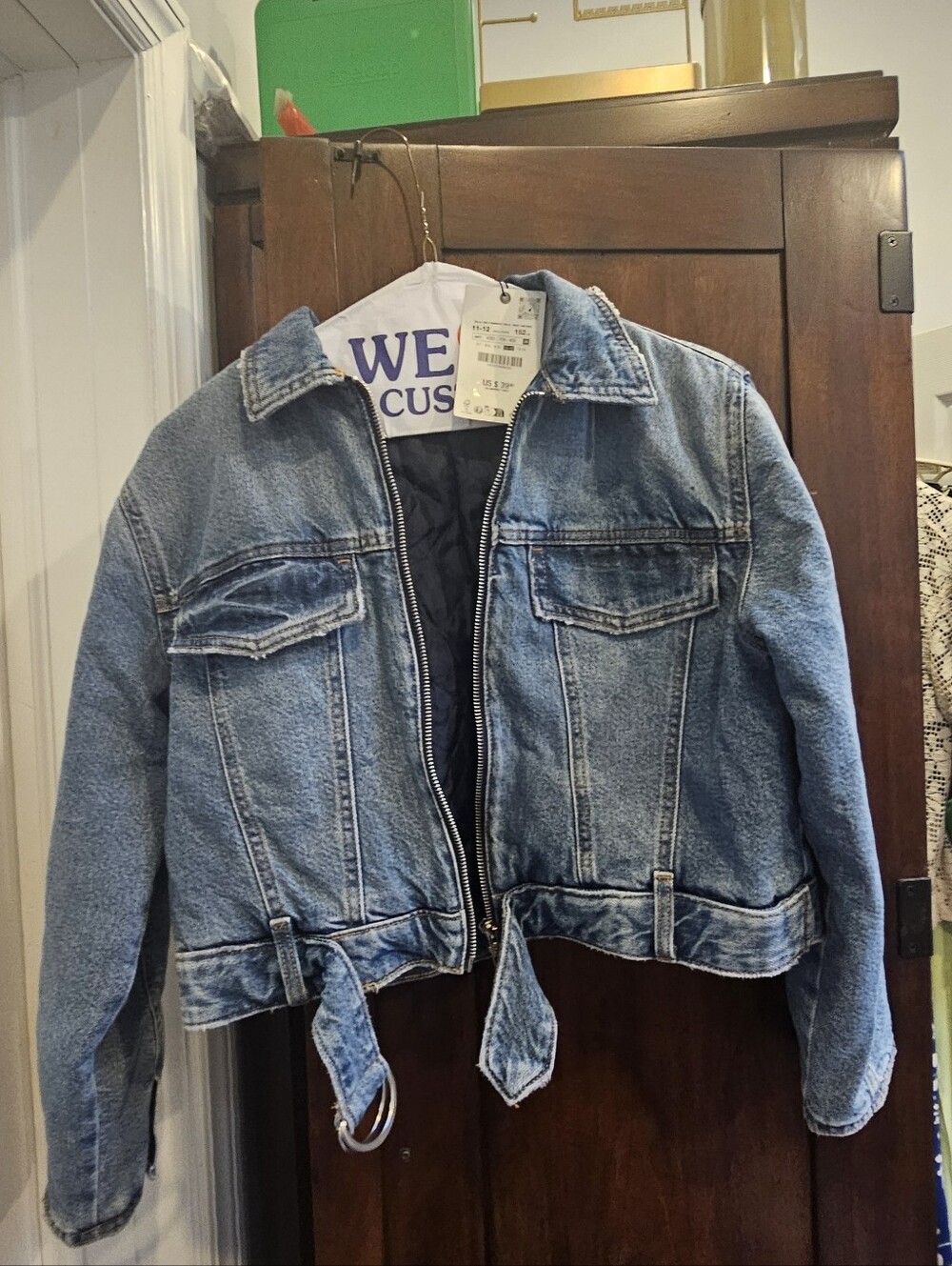 Classic Blue Denim Jacket with Belt - Teen Girls